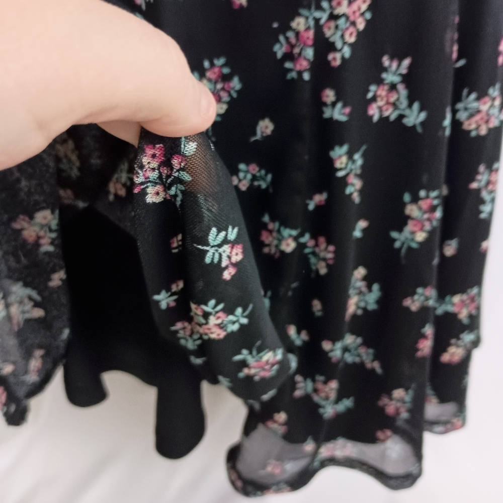 XHILARATION Whimsigoth Summer Fairy Ruffle Floral Black Romper Spaghetti Straps - Picture 4 of 10